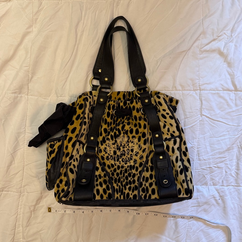 Vintage Juicy Couture Leopard Print Tote Bag with Black Trim
